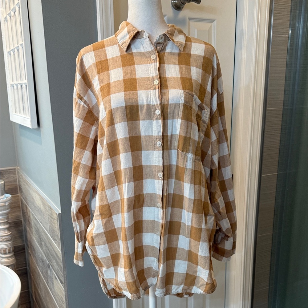 Maeve Anthropologie The Bennet Button-down Checkered Shirt Top Medium‎ - Picture 3 of 9
